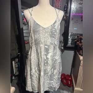 NWOT RVCA Silver Leaf-Print Spaghetti Strap Mini Dress